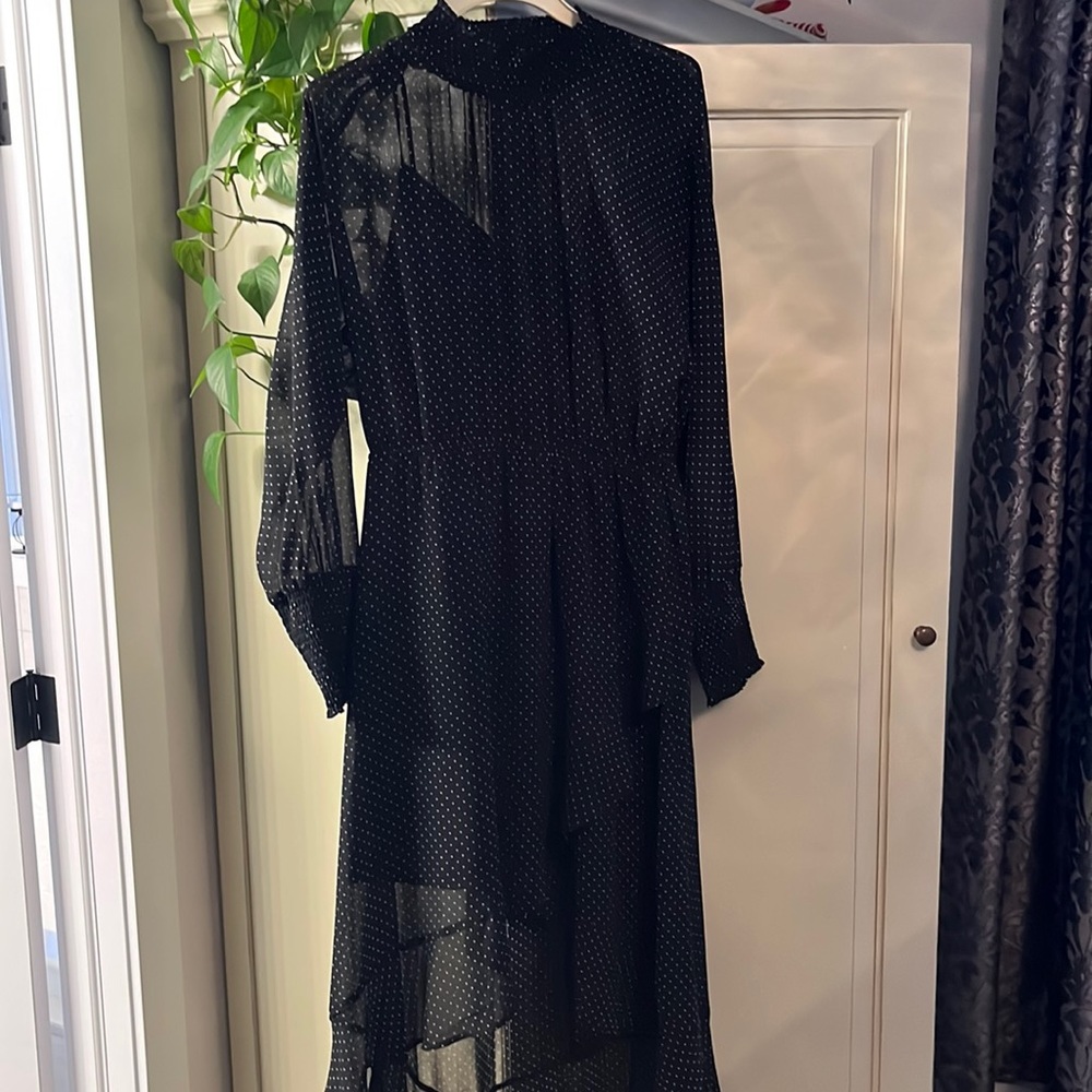 Dynamite mock neck polka dot black dress